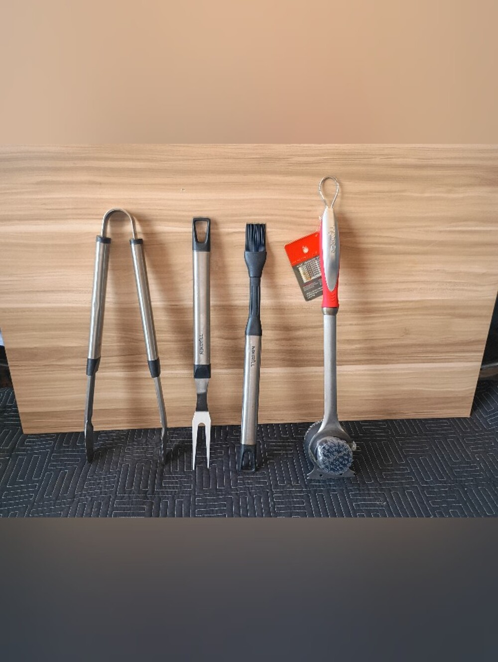 BBQ Grill Tool Set - Tongs, Fork, Brush, Scraper